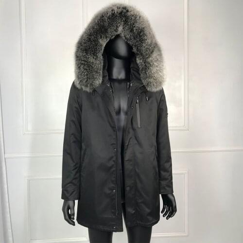 2019 new black Parka with real fur for men Winter Jacket Real Raccoon Fur Hooded Coat Nature Rabbit Fur Lining Outwear Classic