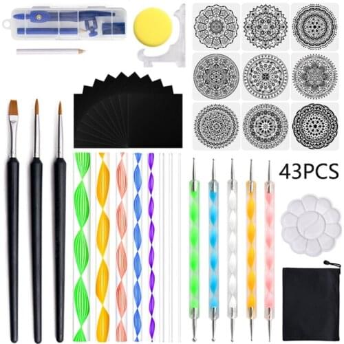 43pcs Mandala Dotting Pen Tools Set Stencil Ball Stylus Paint Tray for Painting Rock Coloring Drawing Drafting Art Supplies