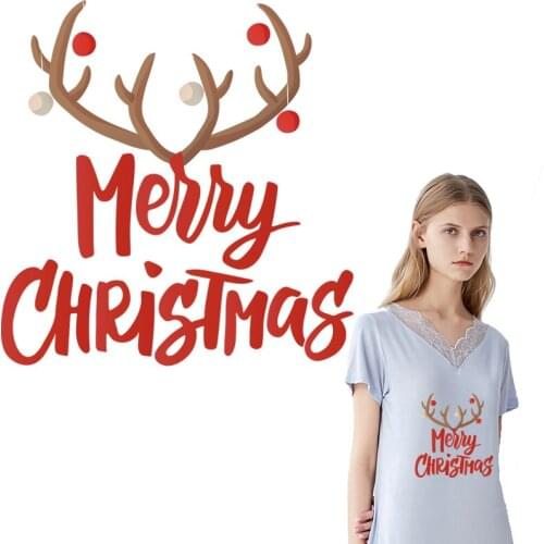 Christmas Letter Patches Winter Stickers Fashion Heat Transfer Iron On Clothes Diy Accessory Thermal Transfers Gift