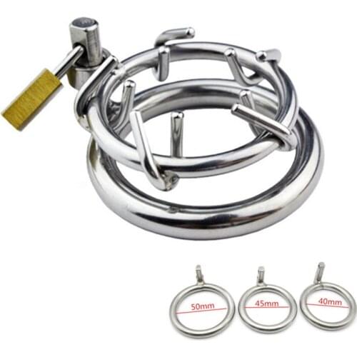Stainless Steel Male Chastity Device Cockring Spikes Screw Penis RingLock Ball stretcher Cage Sex Toys For Men