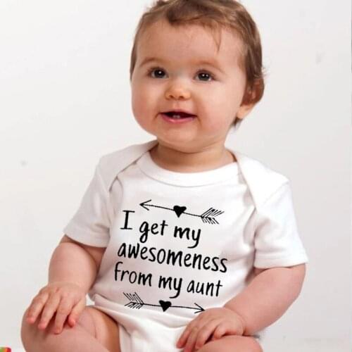 I Get My Awesomeness from My Aunt New Summer Baby Girls Boys Romper Short Sleeve Cotton Letter Print Baby Newborn Infant Outfits
