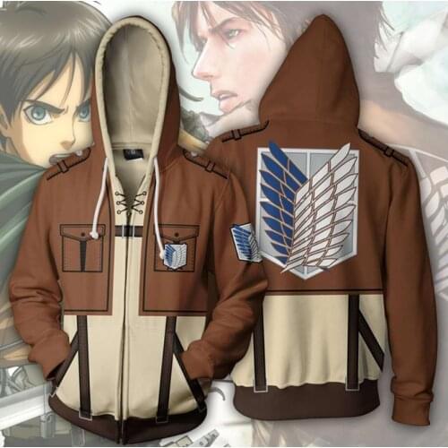 Attack on Titan Shingeki no Kyojin 3D hoodies Sweatshirts men women Anime Cosplay Costumes jacket coats Survey Corps Logo Tops