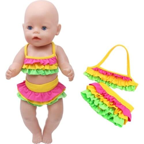 43 Cm Boy American Dolls Clothes Green Rainbow Swimsuit Bikini Skirt Newborn Baby Toys Accessories Fit 18 Inch Girls Doll f137