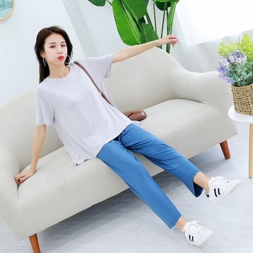 Pajamas home service cotton womens thin short-sleeved trousers suit 2PC loose casual can be worn outside camison sexy mujer
