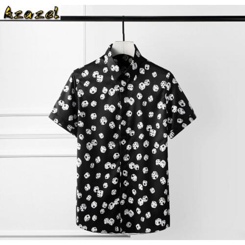 Azazel Allover Printed Men Shirt Luxury Short Sleeve Party Mens Dress Shirt Hight Quality Mens Shirts Casual Slim Plus Size 4XL