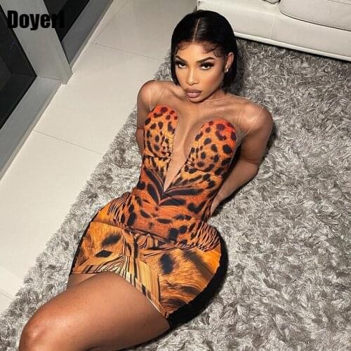 Sexy Night Club Party Dress Women Summer Mesh Leopard Print Sheath Short Bandage Bodycon Mini Dresses for Women 2021 Elegant