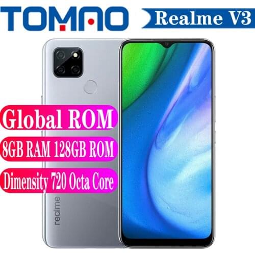Global ROM Realme V3 5G mobile phone 6.5" 6GB 8GB RAM 64GB 128GB ROM Dimensity 720 Octa Core 5000mAh Battery 18W Android 10