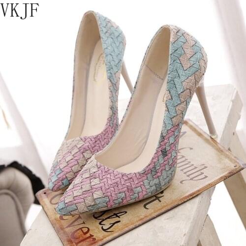Pointed High Heels Thin Heels Pumps Women Shoes New Spring Autumn Shoes Women Shallow Mixed Colors Slip-On Party Ladies Shoes