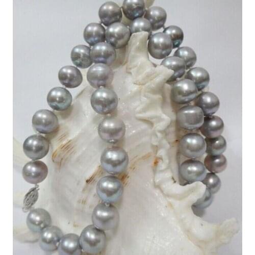 Gorgeous 11-12mm freshwater round silver grey pearl necklace 18inch 925silver