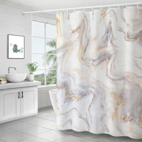 Art Marble Print Shower Curtain Waterproof Mildewproof Bathroom Curtains Modern Thicken Toilet Partition Curtains With Hooks