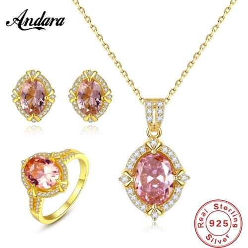 High Quality 925 Sterling Silver Fashion Natural Gem Pendant Necklace Earrings Ring Jewelry Sets Women Jewelry Anniversary Gifts