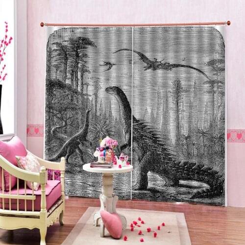 Custom Modern Creative Design 3D Animal Black white Dinosaurs Curtain For Childrens room Bedroom Blackout Window Drapes Sets