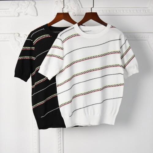 Summer 2021 womens high quality fashion stripe casual knitted t-shirt tops C249
