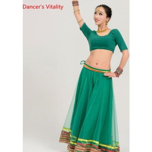 2018 Cotton Belly Dance Suit 3pcs Top&Skirt&Veil Hot Sale Women Belly Dance India Dance Clothing Performance Wear Long Skirt