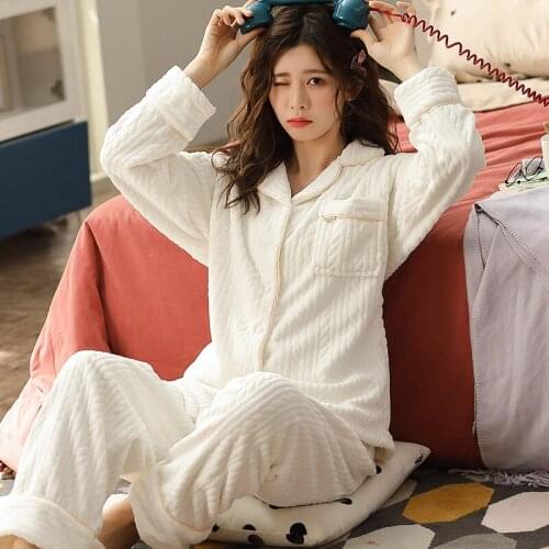 Women Pajamas Set Velvet Nightgown Sleepwear Bathwear Nightdress Long Sleeve Sets Homewear Pijamad De Mujer Winter
