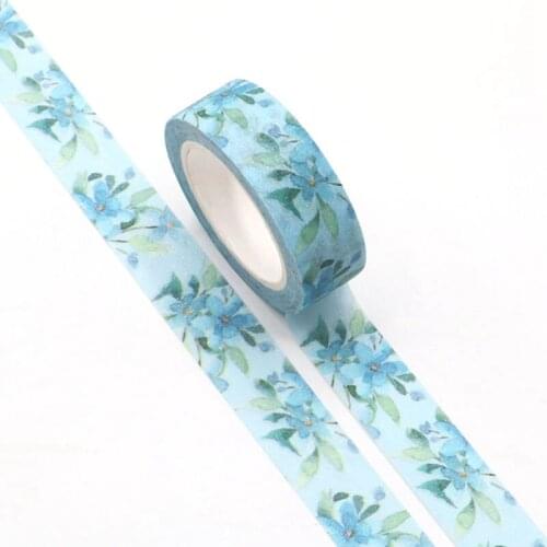 NEW 1pc Decorative Blue Flowers Valentine Washi Tape Kawaii Scrapbooking Tools Masking Tape Photo Album Diy Stationery Tape