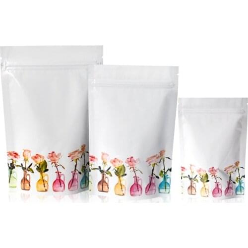 1000pcs/lot Rose pattern White Stand Up Zip lock Foil Pouches Aluminum Foil Standing Pouches,Food Storage Stand Up zip lock Bags