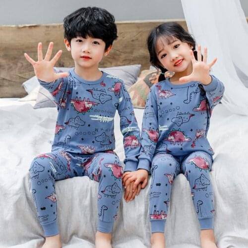 2021 Childrens Pajamas Autumn Girls Boys Sleepwear Nightwear Baby Infant Clothes Animal Cartoon Pajama Sets Cotton Kids Pyjamas