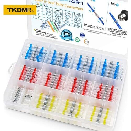 250/100Pcs Solder Seal Wire Connectors - Heat Shrink Solder Butt Connectors - Solder Connector Kit - Automotive Marine Insulated