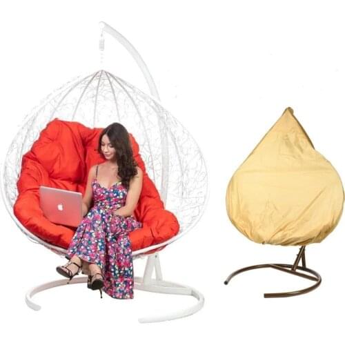 75х135х195 cm Garden Hanging Egg Chair with Metal Frame Cushions and Cover Swing Lounger Hammock Chair Outdoor Furniture White