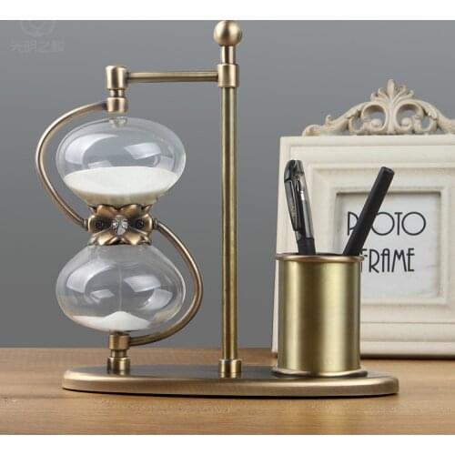 Pen Holder Hourglass Timer Creative Home Furnishing Craft Decoration Office Desk Study Room Decoration Gift Home Decoration