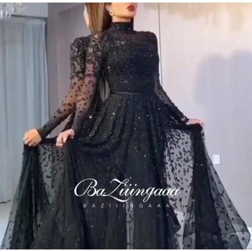 BAZIIINGAAA Luxury Ball Gown Long Woman Gown 2021 Sequins Evening Dresses Parties Robe de bal Plus Size Prom Party Gowns