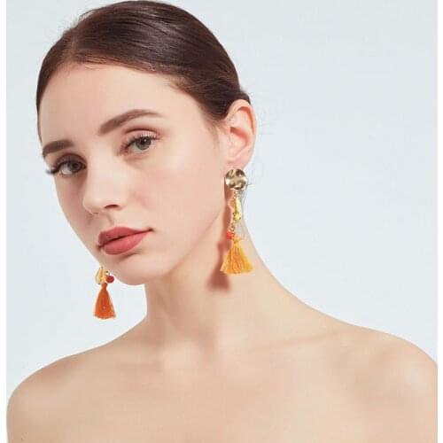 Bohemian Resin and crystal Handmade Tassel Earrings For Women Vintage Drop Earrings Wedding Bridal Fringed Jewelry