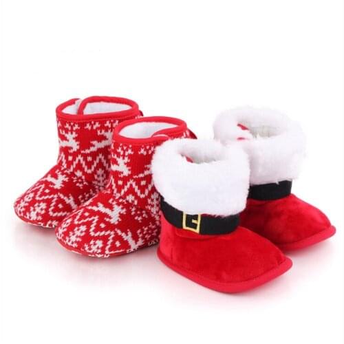 Baby Christmas Boots Lovely Snowflake Santa Design Winter Warm Slippers Anti-Slip Infant Newborn Booties