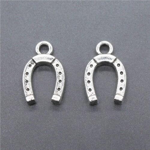 40pcs 2 Colors Antique Bronze Antique Silver Color Horseshoe Charm Lucky Pendant Horseshoe Charms Lucky Horse Shoe Charm 9x14mm