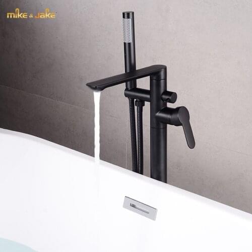 European style copper floor type black bathtub hot and cold faucet bathstand floor black shower tap bath stand tap