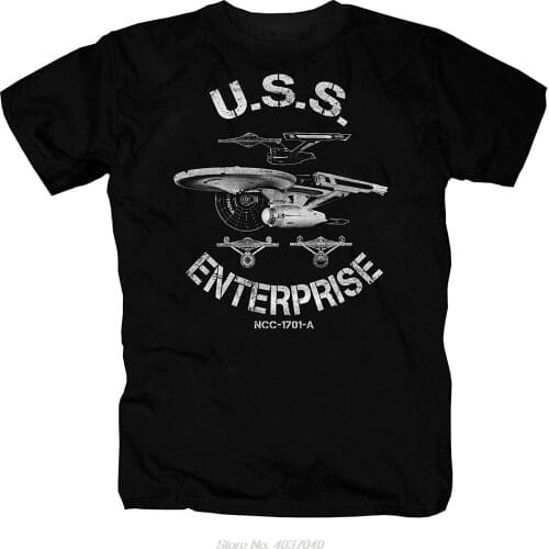 T Shirt men Uss Enterprise Voyager Spock Raumschiff Sci Fi Retro Planet tees tshirt harajuku