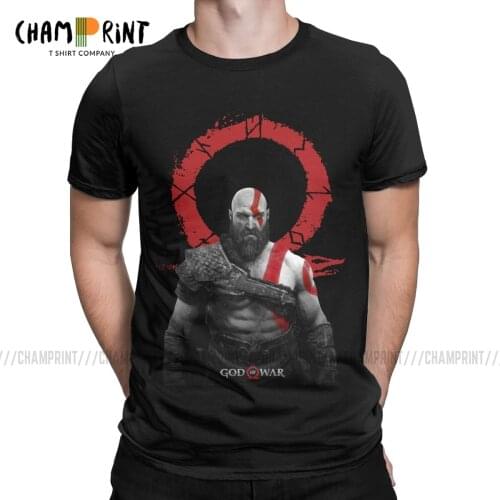 God Of War Kratos Game T Shirts Men Pure Cotton Funny T-Shirt Round Collar Tee Shirt Short Sleeve Clothing Plus Size