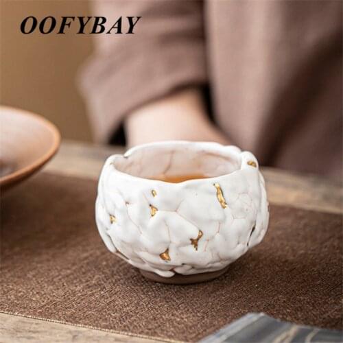 Japanese Style Ceramic Handmade Small Tea Cup Ru Kiln Retro Teacups Stoneware Office Drinking Cup Tumbler Drinkware