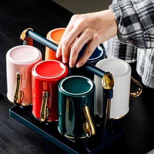 Water Mug with Handle Ceramic Office Gold Ink Green Drinking Glasses Luxury Fine Bone China Mugs Tazas De Cafe Vintage Style