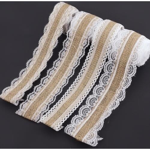 2m 4 Style Natural Jute Burlap Hessian Lace Ribbon Roll+White Lace Vintage Wedding Decoration Party Christmas Crafts Decorative