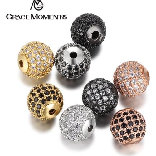 3Pcs/Lot GRACE MOMENTS Copper Spacer beads 10mm Round Pave CZ Crystal Ball Loose Beads Jewelry bracelet making DIY Findings