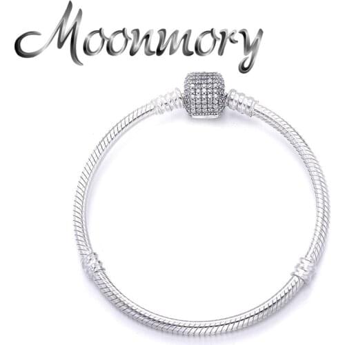 Moonmory 925 Sterling Silver Original CZ Stone Lock Snake Bracelet For Women Christmas Party Classic Crystal Pulsera Hot Jewelry