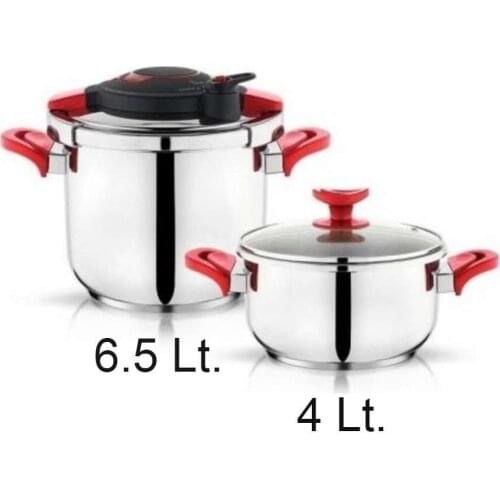 Pressure Cooker Set 4 & 6.5 Liter Changeable Covers Stainless Steel 18/10 Cr-Ni Made in Turkey