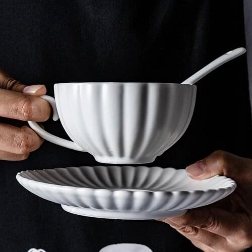 Wourmth Nordic Matte Coffee Cup & Saucer Spoons Set Household Flower TeaCup Simple Ceramic Milk Cup Container European Drinkware