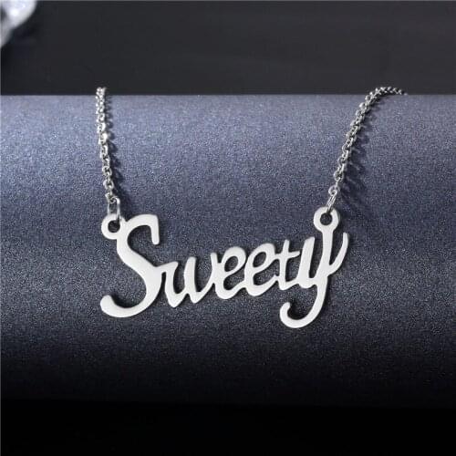 Stainless Steel Minimalist Jewelry Sweety Letter Pendant Necklace Women Name Choker