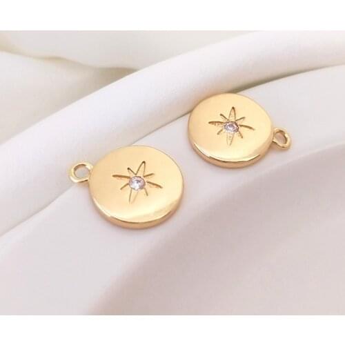 Real Gold Plated Copper Zircon Eight-Pointed Star Necklace Charms Pendants DIY Findings Jewelry Making Jewellery Accessories