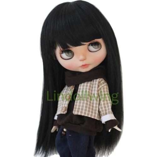9-10 inch Blyth Wig Long Straight Black Hair