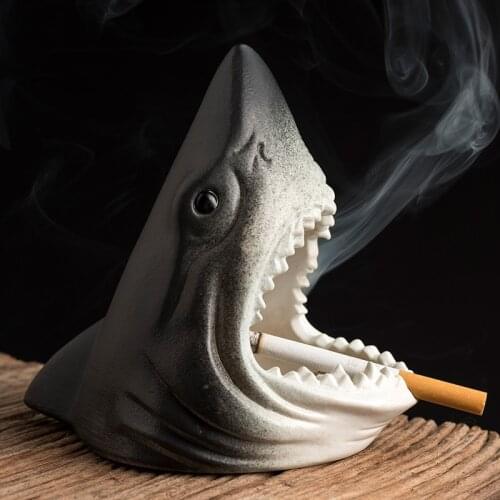 Ceramic Ashtray Creative Shark Sculpture Desktop Decoration Multifunctional Storage Box Entrance Key Storage Gift for Boyfriend