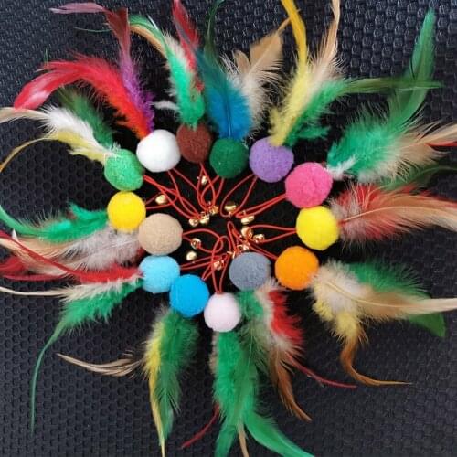 Pet Cat Toy Funny Cat Stick Bird Feather Plush Replacement Head Set For Kitten Catcher Teaser Plastic Telescopic Rod Wand