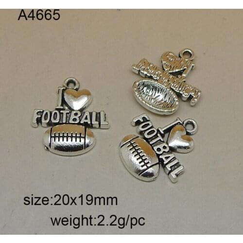 25pcs Tibetan Silver Plated I Love Football Charms Pendants For Necklace Bracelet Jewelry Making DIY Handmade 20*19mm