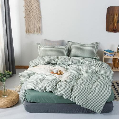 Nordic Bedding Set Green Printed Bed Linen Sheet Plaid Duvet Cover Single Double Queen King Quilt Covers Sets Bedclothes 240x220