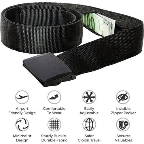 Travel Security Belt Invisible Money Pouch Money Wallet Pockets Waist Belt New