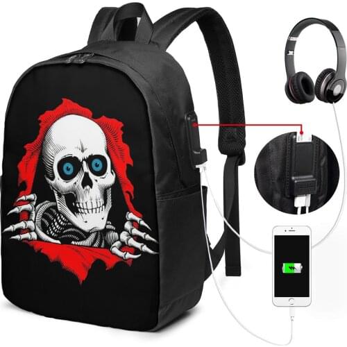 Fashion Skull Design Backpacks for Men Boys School Bookbag 17in Business Laptop Bag Teenage Personlized Casual Daypacks USB Port