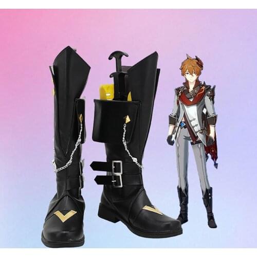 Genshin Impact Tartaglia Cosplay Boots Childe Black Shoes Cosplay Custom Made Any Size for Unisex