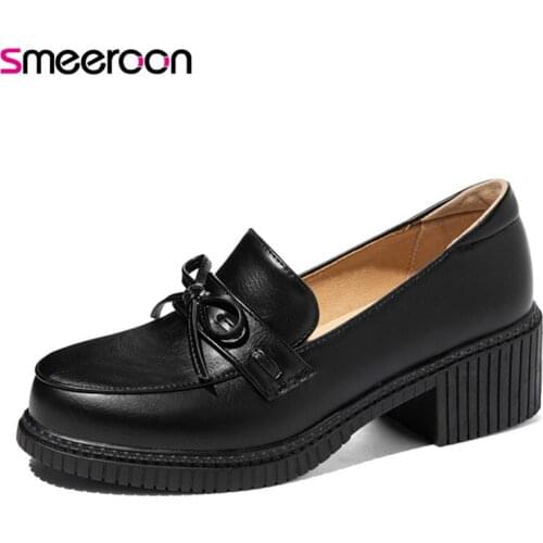 Smeeroon 2021 Big Size 43 Single Shoes Women Pumps Classic Simple Spring Summer Casual Shoes Round Toe Thick Heel Shoes Woman